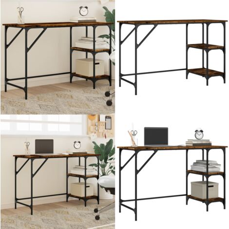 Bureau chêne fumé 120x50x75 cm métal et bois d'ingénierie - Bureau métal bois - Bureau de travail