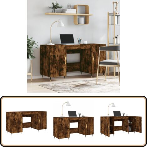 Bureau chêne fumé 140x50x75 cm bois d'ingénierie - Bureau D'étude - Bureau Compact - Meuble De Bureau - Bureau Design - Bureau Industriel