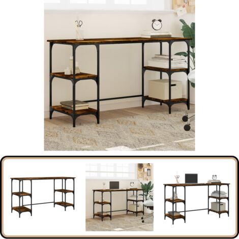 Bureau chêne fumé 140x50x75 cm métal et bois d'ingénierie - Bureau Chêne Fumé - Bureau Informatique - Meuble De Bureau - Bureau Design - Bureau Réglable