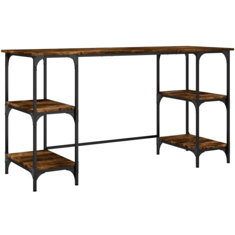 Bureau chêne fumé 140x50x75 métal et bois d'ingénierie