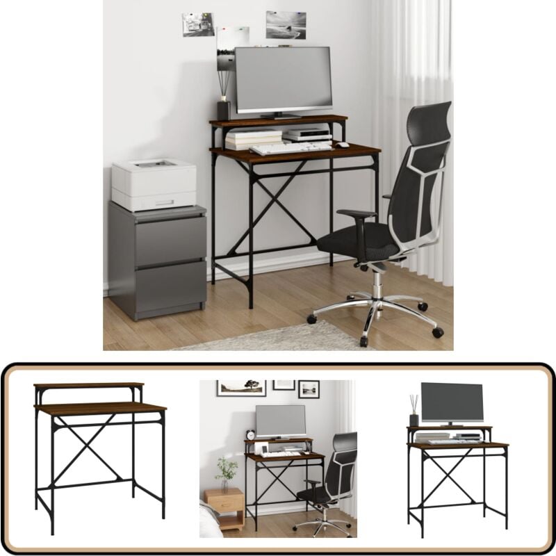 Vidaxl - Bureau chêne marron 80x50x90 cm bois d'ingénierie et fer - Bureau Industriel - Bureau Moderne - Bureau Chêne - Meuble De Bureau - Bureau
