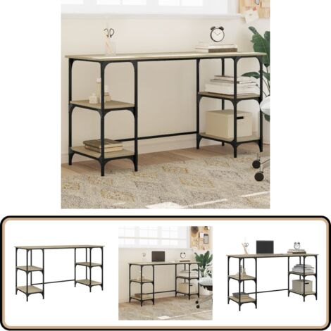 Bureau chêne sonoma 140x50x75 cm métal et bois d'ingénierie - Bureau Chêne - Bureau Informatique - Meuble De Bureau - Bureau Design - Bureau Réglable