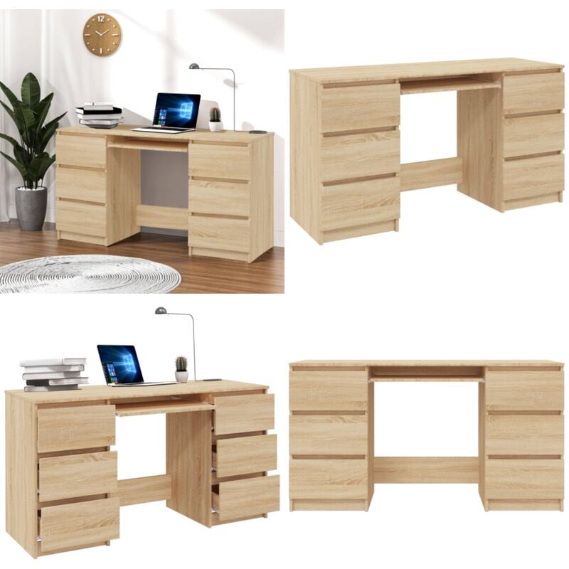 Bureau Chêne sonoma 140x50x77 cm Bois d'ingénierie - Bureau Ordinateur - Bureau Design - Bureau Compact - Bureau Rangement Tiroir - Meuble Bureau