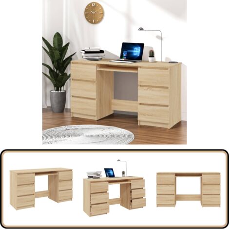 Bureau Chêne sonoma 140x50x77 cm Bois d'ingénierie - Bureau Ordinateur - Bureau Design - Bureau Compact - Bureau Rangement Tiroir - Meuble Bureau