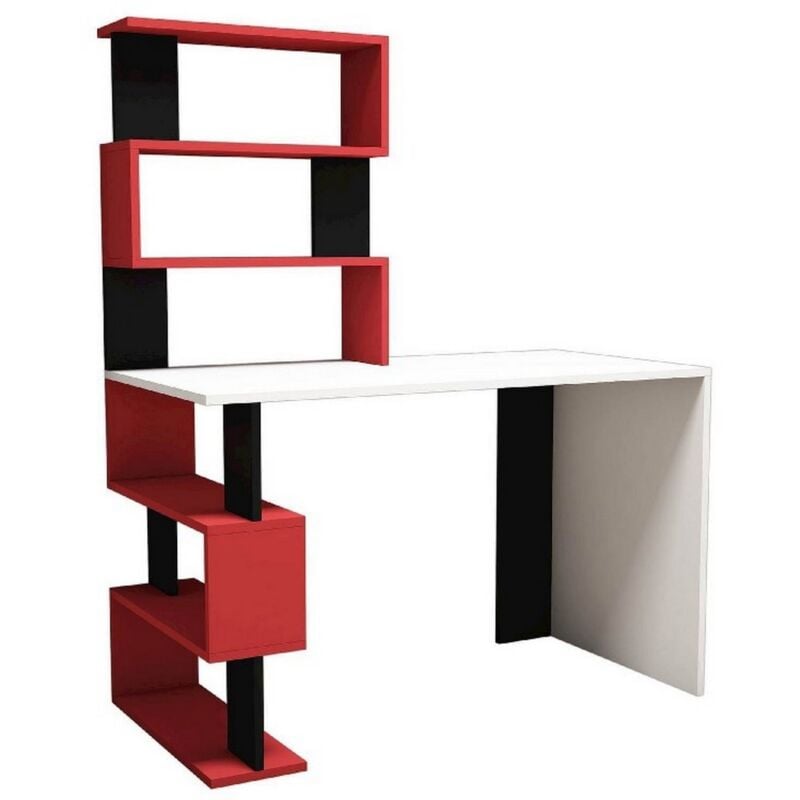 Epikasa - Bureau Moderne Cleide, Panneau Aggloméré Mélaminé, pvc, Blanc, Rouge, Noir, 120x60x148,2 cm