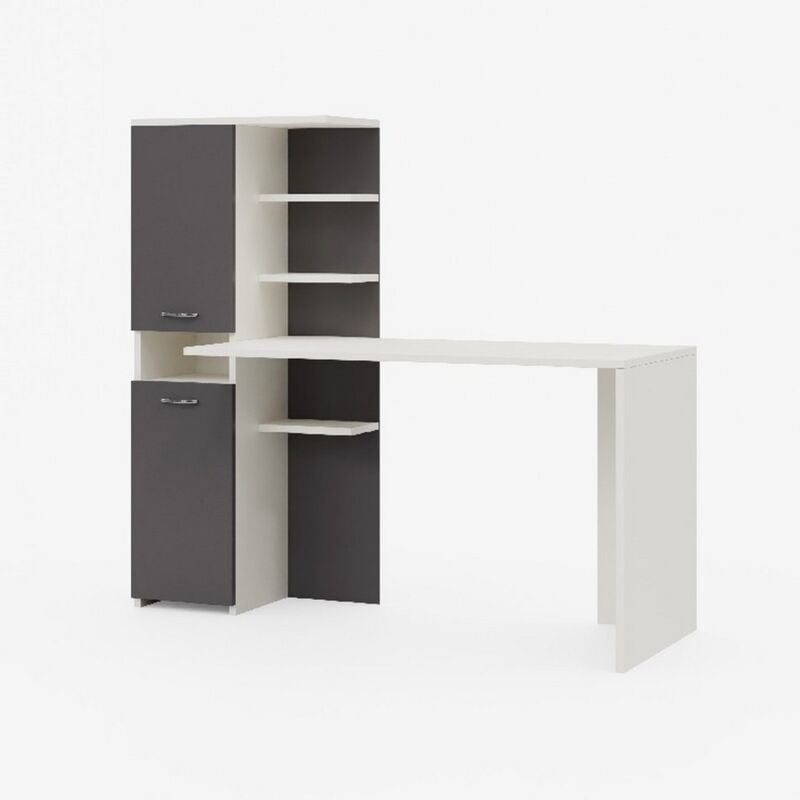 Epikasa - Bureau Moderne Clio, Panneau Aggloméré Mélaminé, Métal, Blanc, Anthracite, 150x60x135 cm