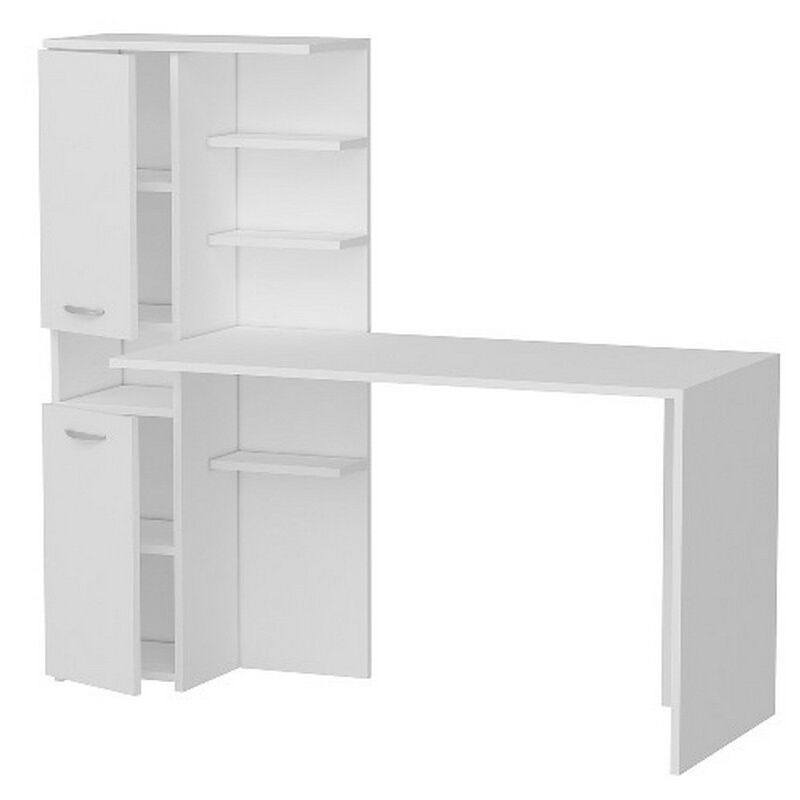 Epikasa - Bureau Moderne Clio, Panneau Aggloméré Mélaminé, Métal, Blanc, 150x60x135 cm
