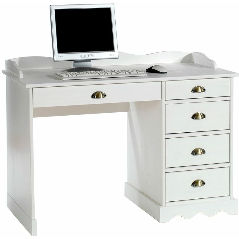 Idimex - Bureau en pin colette, avec corniche, lasuré blanc