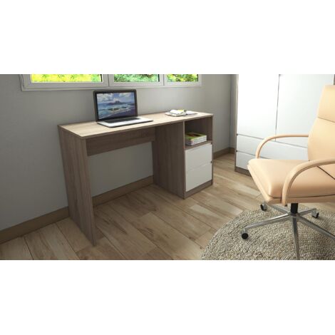 Bureau coloris chêne cortez / blanc - Longueur 120 x Hauteur 75 x Profondeur 50 cm