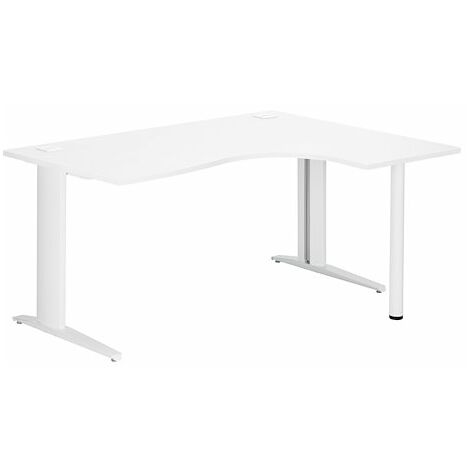 Bureau compact blanc L 160 cm retour à droite piètement L métal Plus blanc Essens - Maxiburo