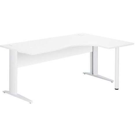 Bureau compact blanc L 180 cm retour à droite piètement L métal blanc Essens - Maxiburo