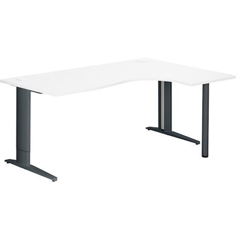 Bureau compact blanc L 180 cm retour à droite piètement L réglable métal Plus anthracite Essens - Maxiburo
