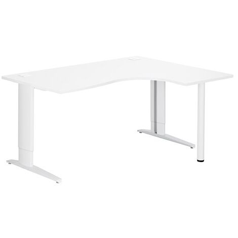 Bureau compact blanc retour à droite réglable en hauteur L 160 cm piètement L métal Plus blanc Essens - Maxiburo