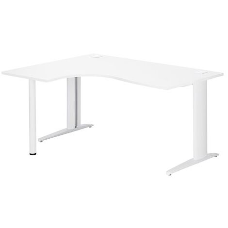 Bureau compact blanc retour à gauche L 160 cm piètement L métal Plus blanc Essens - Maxiburo