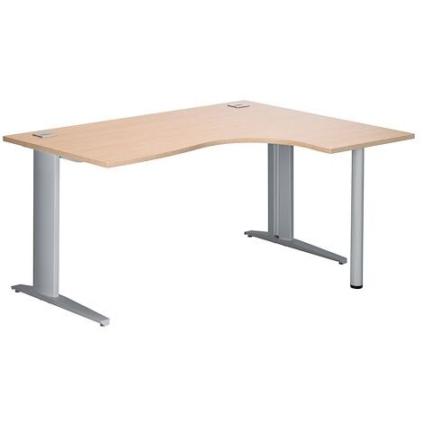 Bureau compact chêne clair L 160 cm retour à droite piètement métal Plus aluminium Essens - Maxiburo