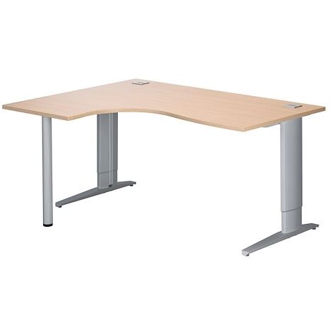 Bureau compact chêne clair L 160 cm retour à gauche piètement L réglable métal Plus aluminium Essens - Maxiburo
