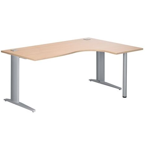 Bureau compact chêne clair L 180 cm retour à droite piétement métal Plus aluminium Essens - Maxiburo