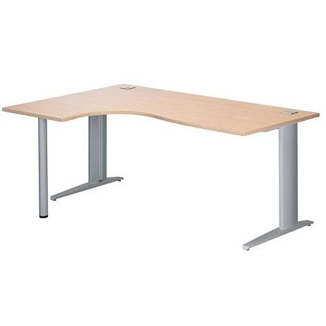 Bureau compact chêne clair L 180 cm retour à gauche piètement métal L Plus aluminium Essens - Maxiburo