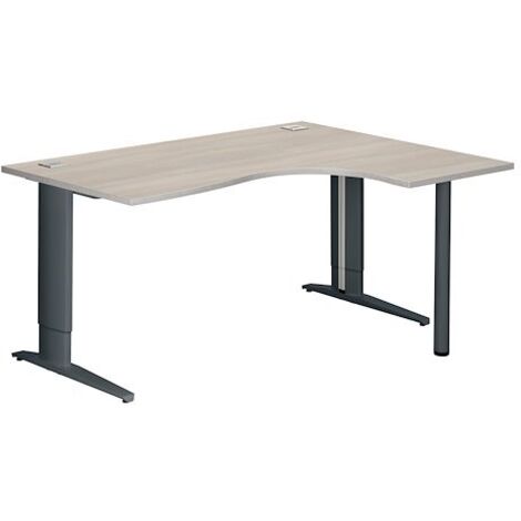 Bureau compact chêne gris L 160 cm retour à droite piètement L réglable métal Plus anthracite Essens - Maxiburo