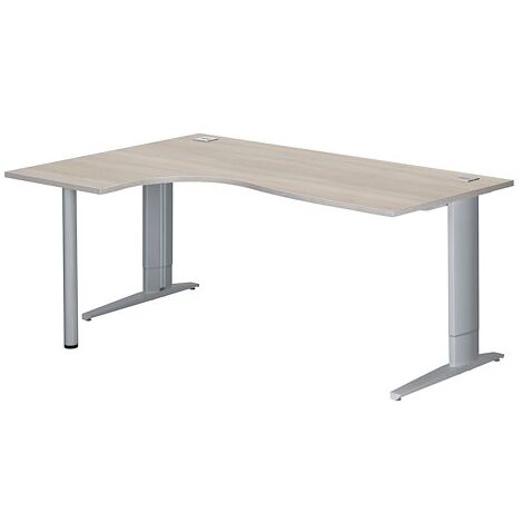 Bureau compact chêne gris L 180 cm retour à gauche piètement L réglable métal Plus aluminium Essens - Maxiburo