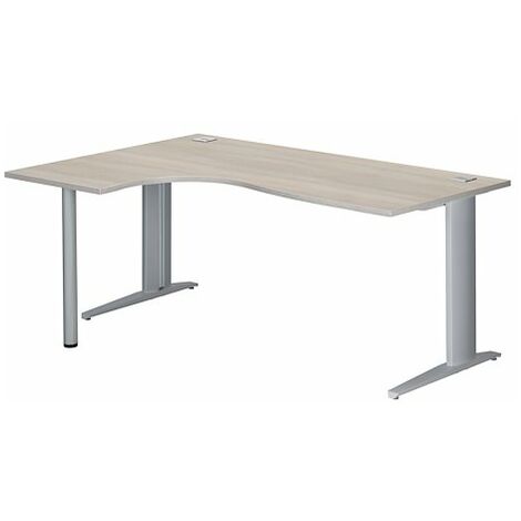Bureau compact chêne gris L 180 cm retour à gauche piètement métal Plus aluminium Essens - Maxiburo