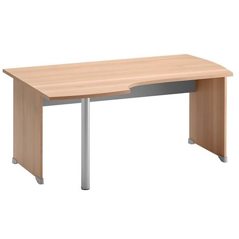 Bureau compact hêtre ambré retour à gauche L 160 cm piètement plein bois - Jazz