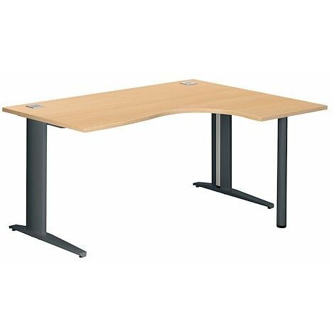 Bureau compact hêtre retour à droite L 160 cm piètement L métal Plus anthracite Essens - Maxiburo