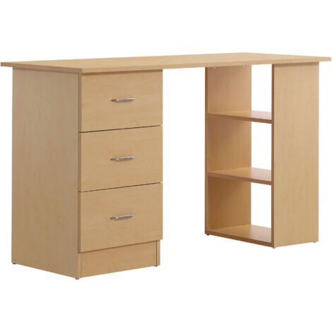 Bureau compact HOMCOM 120x50 cm avec étagères et tiroirs, table informatique gain de place pour chambre ou petit espace, finition bois clair.
