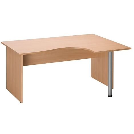Bureau compact retour à droite hêtre L 160 cm piétement plein bois - O-line 2 - Pied de renfort aluminium - Maxiburo