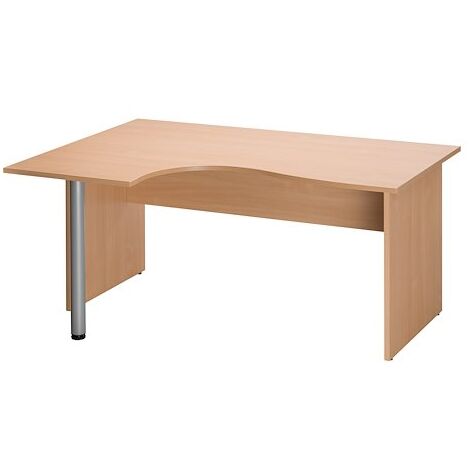 Bureau compact retour à gauche hêtre L 160 cm piétement plein bois - O-line 2 - Pied de renfort aluminium - Maxiburo