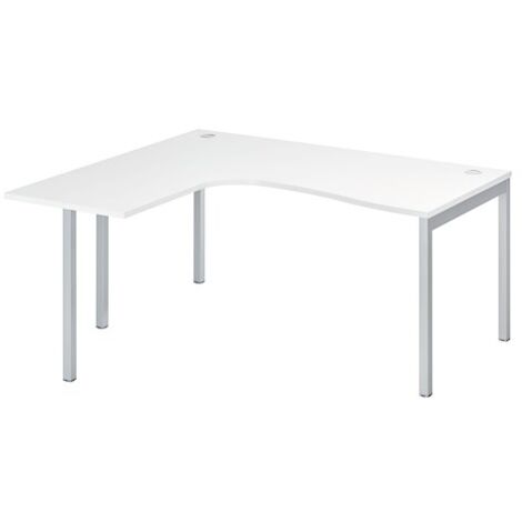 Bureau compact retour à gauche plateau blanc L 160 x P 80 cm, piétement métal couleur aluminium - Practica - Maxiburo
