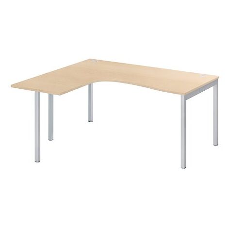 Bureau compact retour à gauche, plateau chêne clair L 160 x P 80 cm, piétement métal aluminium - Practica - Maxiburo