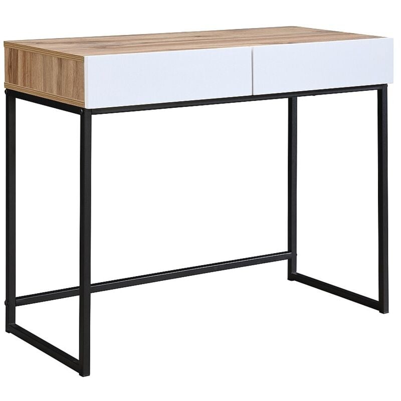 Vente-unique - Bureau console avec 2 tiroirs - Blanc et naturel - cevania