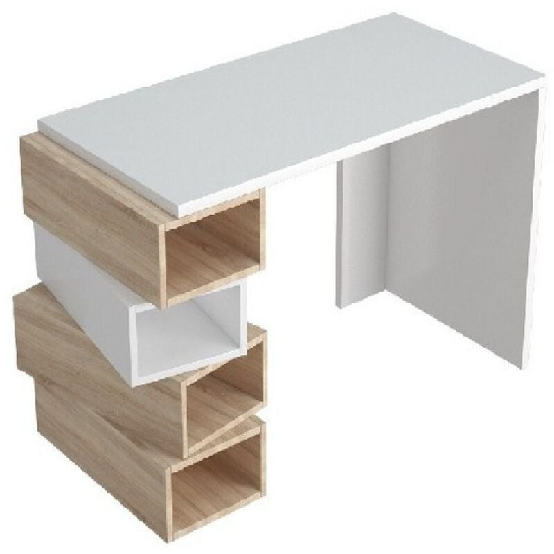 Homemania - Bureau Moderne Damon, Panneau Aggloméré Mélaminé, Blanc, Sonoma, 120x60x75 cm