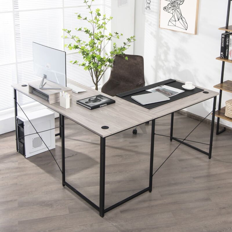 Design In - Bureau d'Angle 150x150 cm, Ajustable pour 2 Personnes, Gris CW30335