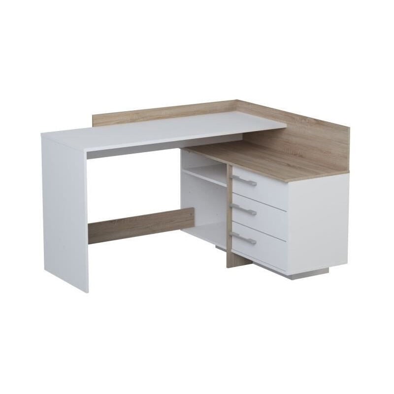 M&s - Bureau dangle 3 tiroirs - Decor chene et blanc - l 128,5 x p 105,7 x h 83,2 cm - thales