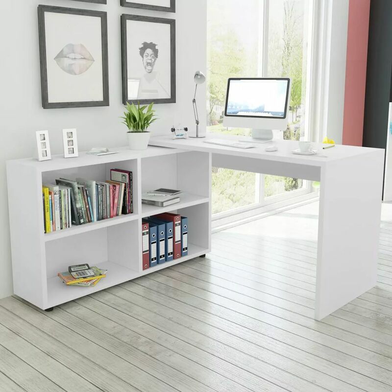 Asupermall - Bureau d'angle 4 etageres blanc