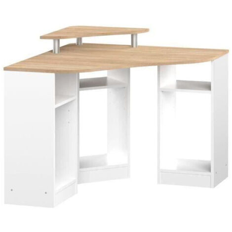 Bureau d'angle 94x94x82 cm blanc et chêne - LOCA