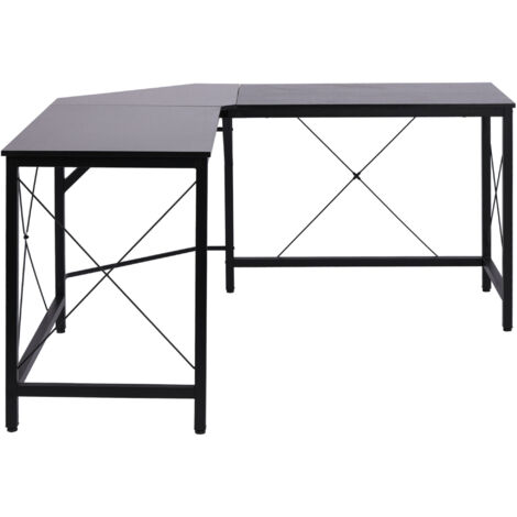 Bureau d'angle à fourche en L pour ordinateur, noir
