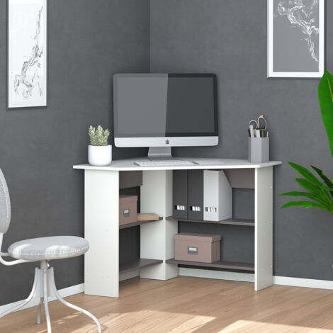 Vicco – Bureau d'angle Arion blanc 90 x 90 cm – Panneau de particules 16 mm – Revêtement mélamine – Design ergonomique pour espaces de travail