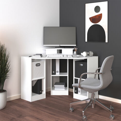 Vicco – Bureau d'angle blanc 94 x 94 cm – Design ergonomique en L pour télétravail – Panneau de particules 16 mm – Rangement optimisé