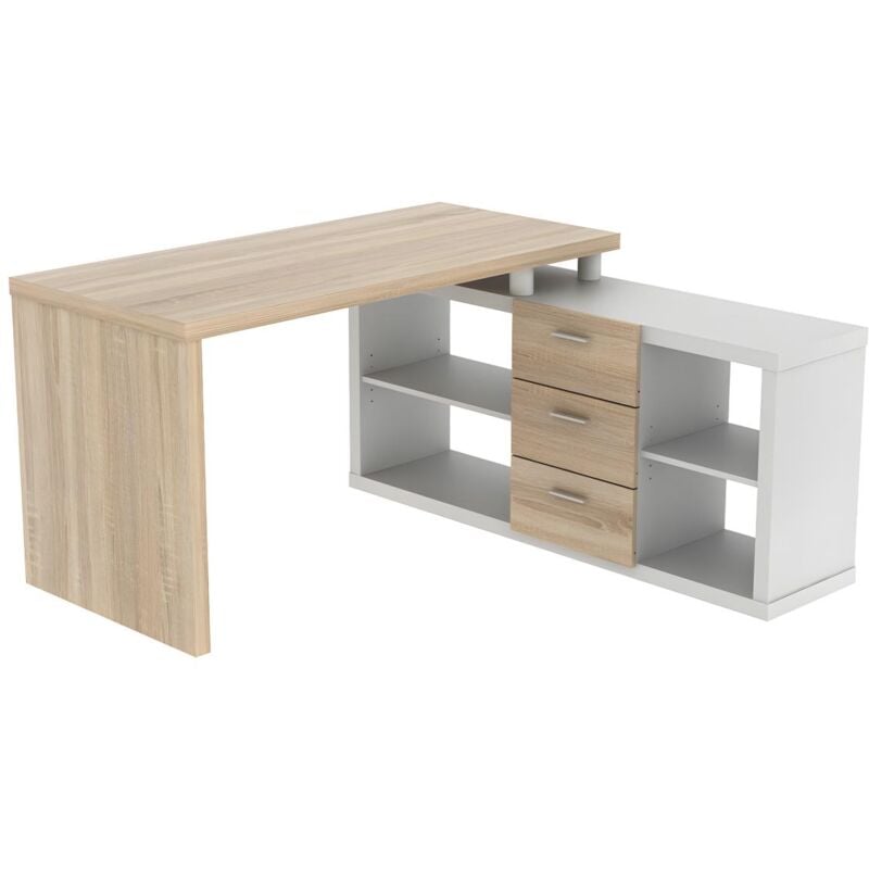 Vente-unique - Bureau d'angle avec rangements aldric iii - Blanc & Chêne