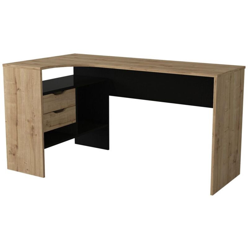 Vente-unique - Bureau d'angle avec rangements - Coloris : Naturel et noir - lakisa
