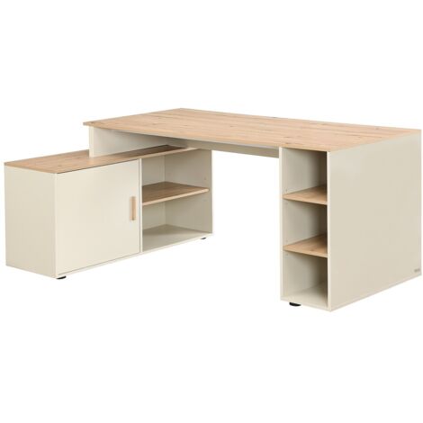 Bureau d'angle avec rangements - MDF - Beige et naturel - ROMIARA