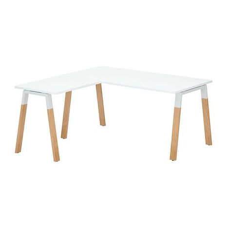 Bureau d'angle avec retour simple L 160 x P 160 piètement métal et bois, plateau blanc - Arch - Maxiburo