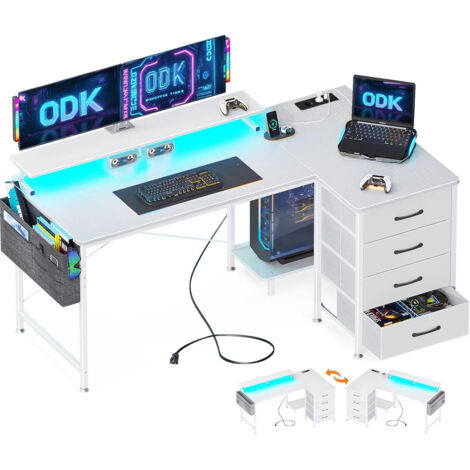 Bureau d'angle blanc 140x80cm LED de jeu OffiGo