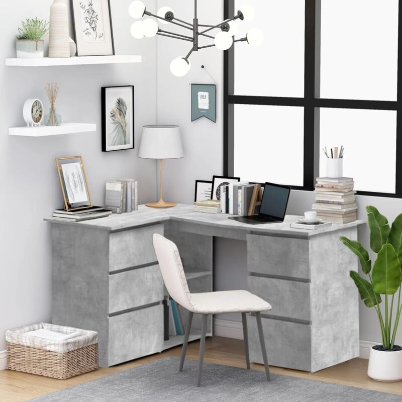 Bureau d angle Gris béton 145x100x76 cm Bois d ingénierie