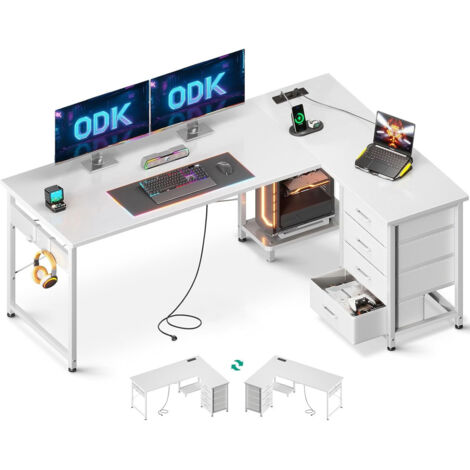 Bureau d'angle blanc 155x110cm avec USB OffiGo