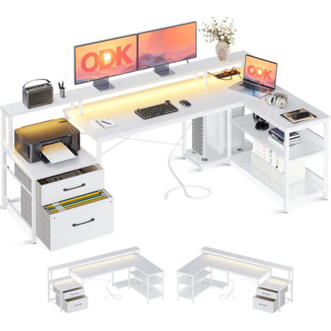 Bureau d'angle blanc 189,3x100cm LED de jeu OffiGo