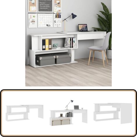 Bureau d'angle Blanc 200x50x76 cm Bois d'ingénierie - Bureau D'angle - Bureau Blanc - Meuble De Bureau - Bureau Informatique - Bureau Compact